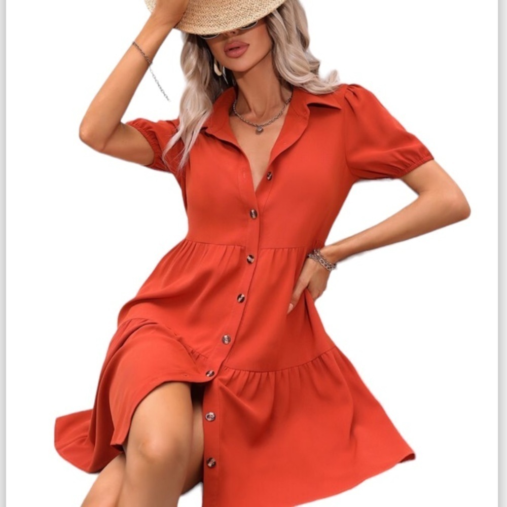 Brochu Walker Dokuutu Havana Dress in Tangerine Sz L Button Front Tiered Dress